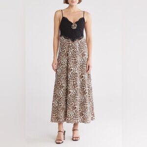 Wayf Leopard Print  Lace Trim Slipdress